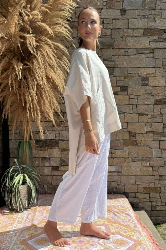 Made in Italy Cotton Blend Patch Pocket Dip Back Top Stone